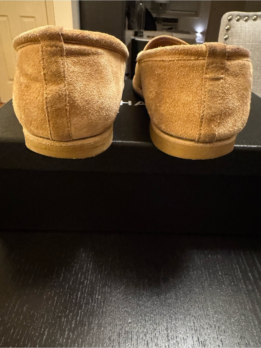 CHANEL Tan Suede Shearling-Lined Slip-On Loafers with CC Hardware - Picture 7 of 11